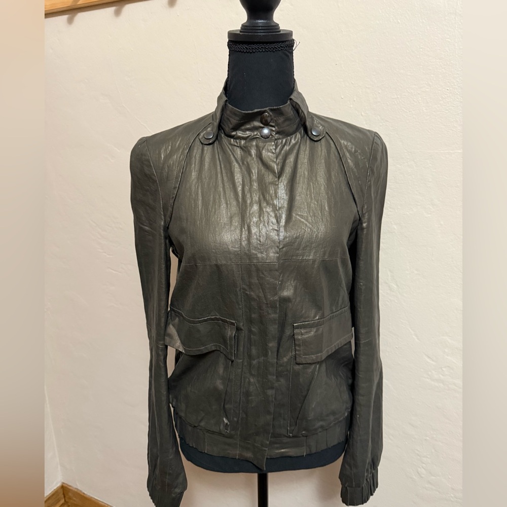 French connection, bronze waxed linen jacket, size 2